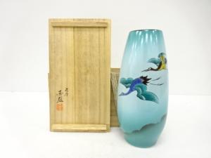 九谷焼　山中国盛造　色絵　双鶴　花瓶